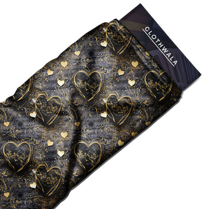 Trendy whimsical Midnight Heartstrings uSoft Satin Printed Fabric