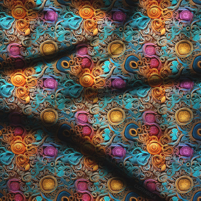 Exclusive Spiral Baroque Elegance Soft Crepe Printed Fabric