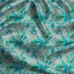 Premium Aqua Abstract Floral Bloom Fantasy uSoft Satin Printed Fabric