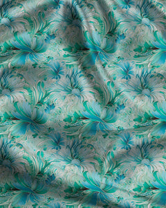 Premium Aqua Abstract Floral Bloom Fantasy uSoft Satin Printed Fabric