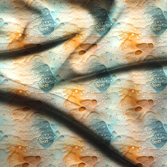 Hotpick Caramel Abstract Aqua Fusion Soft Crepe Printed Fabric