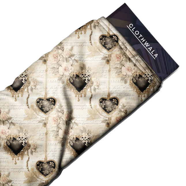 Trendy Locket Whimsical Hearts uSoft Satin Printed Fabric