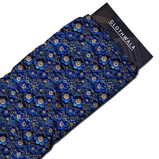 Hotpick Celestial 3D Floral Navy Floraison Soft Crepe Printed Fabric