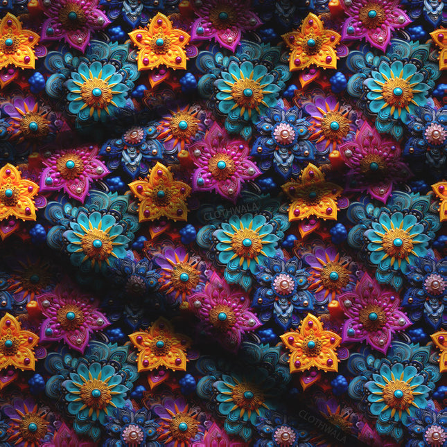 Exclusive Midnight Floral Petal Soft Crepe Printed Fabric