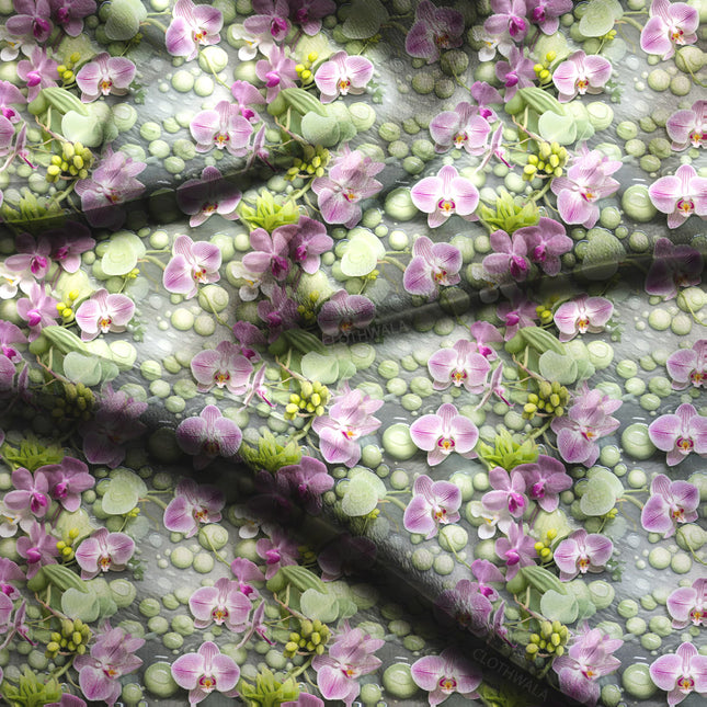 Premium Lilac Floral Petal Drift Soft Crepe Printed Fabric