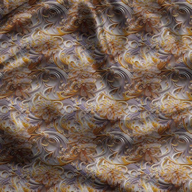 Luxury Baroque Revival Mocha Swirl uSoft Satin Printed Fabric