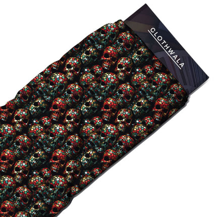 Hotpick Mosaic Abstract Skull Medley Soft Crepe Printed Fabric