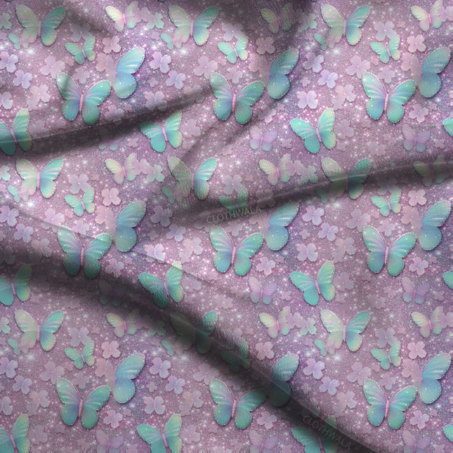 Trendy Floral Whimsical Wings Soft Crepe Printed Fabric