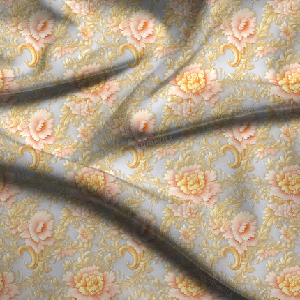 Must-Have Peach Floral Elegance Soft Crepe Printed Fabric