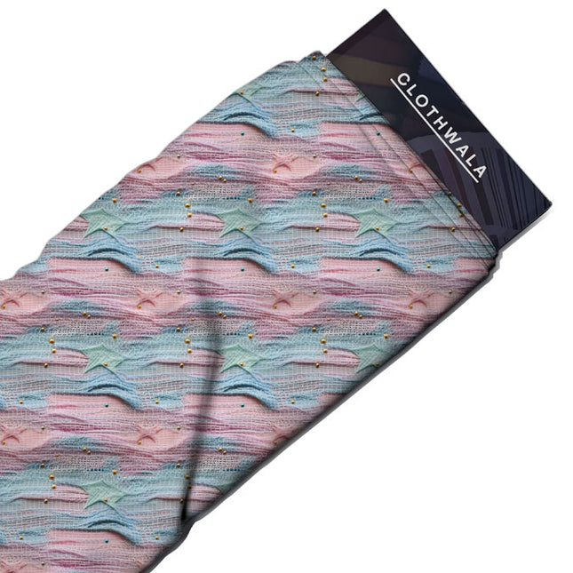Elite Seaside Abstract Waves Soft Crepe Printed Fabric