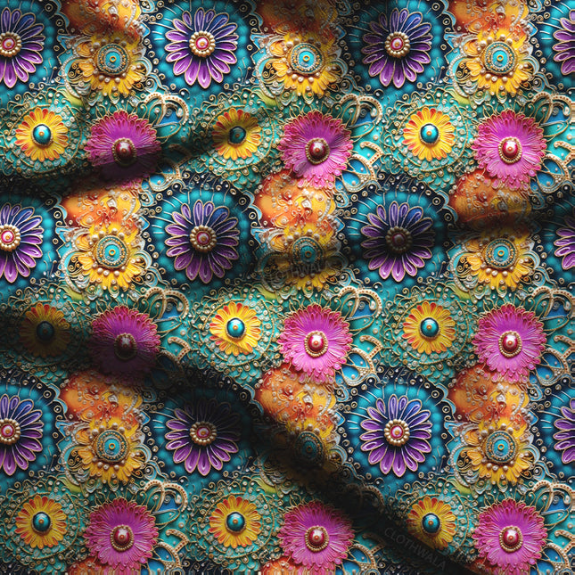 Exclusive Bohemian Floral - Eclectic Bloom Rhapsody Soft Crepe Printed Fabric