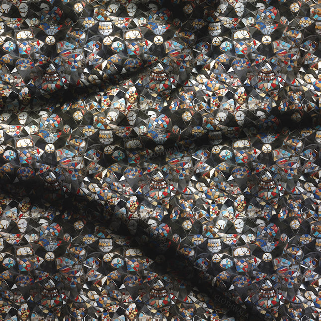 Trendy Geometric Abstract Mosaic Charm Soft Crepe Printed Fabric