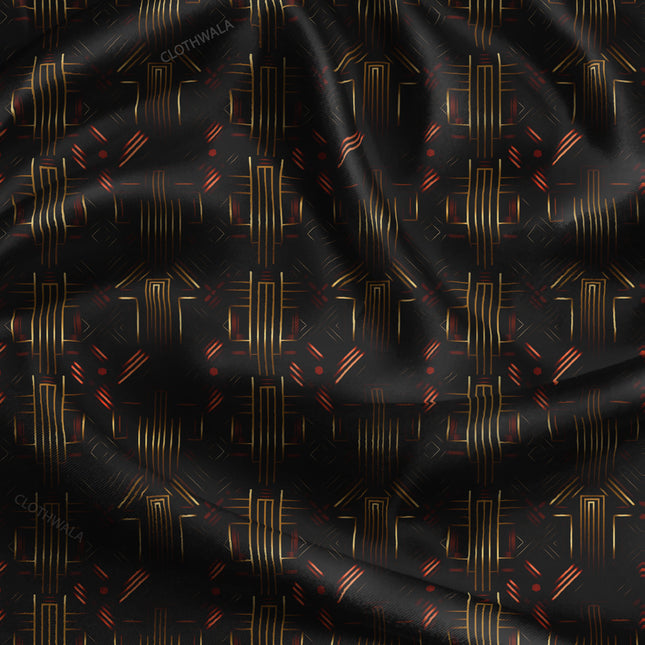 Trendy Gold Pixel Matrix uSoft Satin Printed Fabric