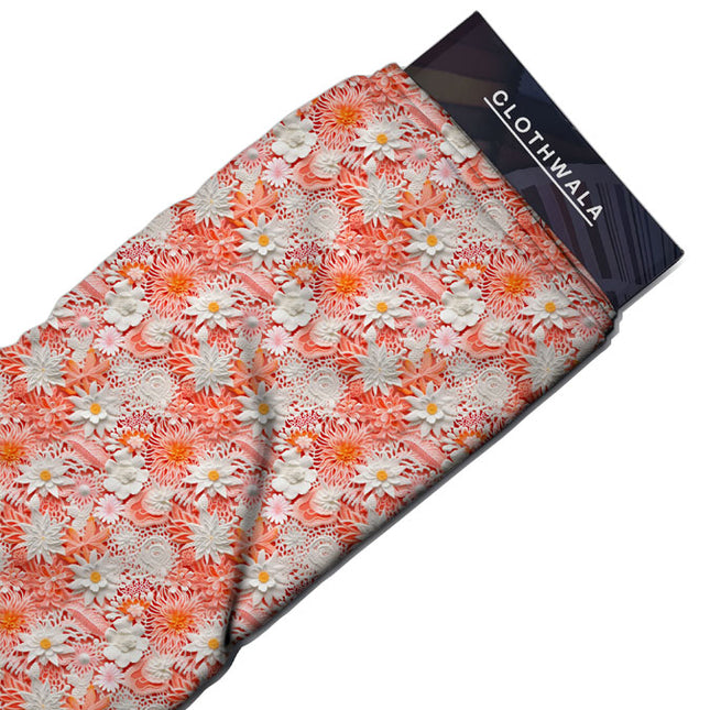 Must-Have Coral Floral Daisy Delight uSoft Satin Printed Fabric