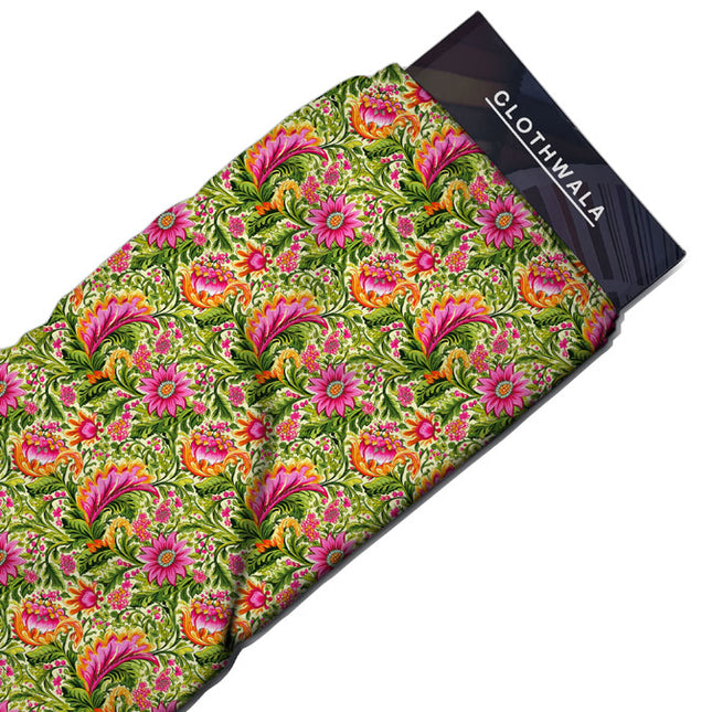 Premium Garden Floral Gala uSoft Satin Printed Fabric