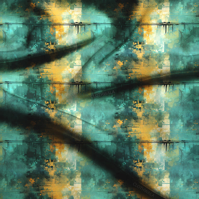 Latest Aquatic Abstract Patina Mosaic Soft Crepe Printed Fabric