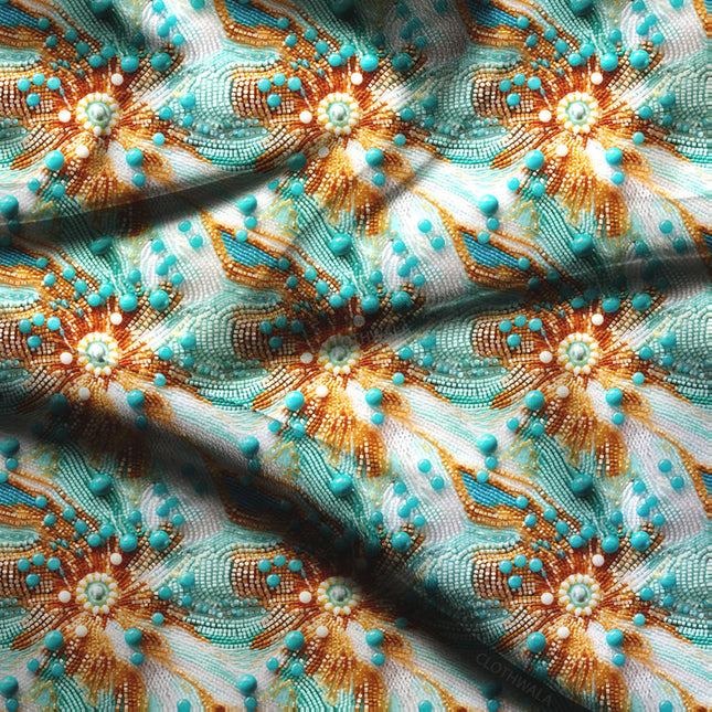 Hotpick Aquatic Abstract - Oceanic Vibrance Sunburst Fantasy Soft Crepe Printed Fabric