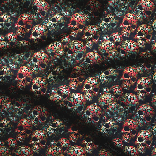 Hotpick Mosaic Abstract Skull Medley Soft Crepe Printed Fabric