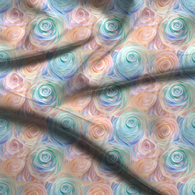 Must-Have Pastel Floral Delicacy Petal Whirl Soft Crepe Printed Fabric