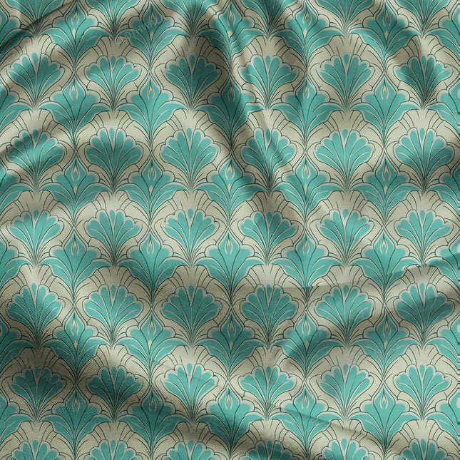 Bestseller Teal Retro Revival Tulip Waltz uSoft Satin Printed Fabric