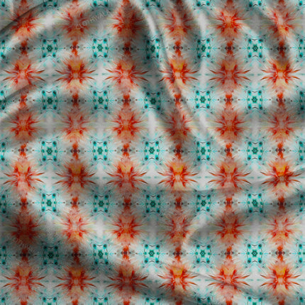 Must-Have Coral Geometric Starburst uSoft Satin Printed Fabric