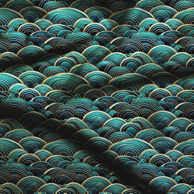 Premium Ocean's Geometric Embrace Soft Crepe Printed Fabric