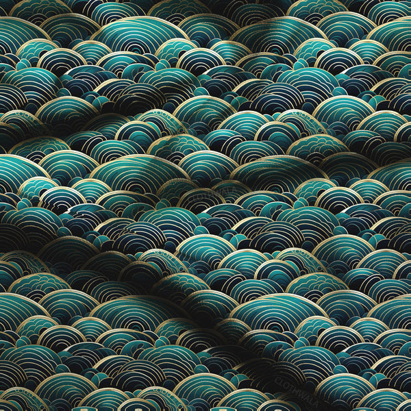 Premium Ocean's Geometric Embrace Soft Crepe Printed Fabric