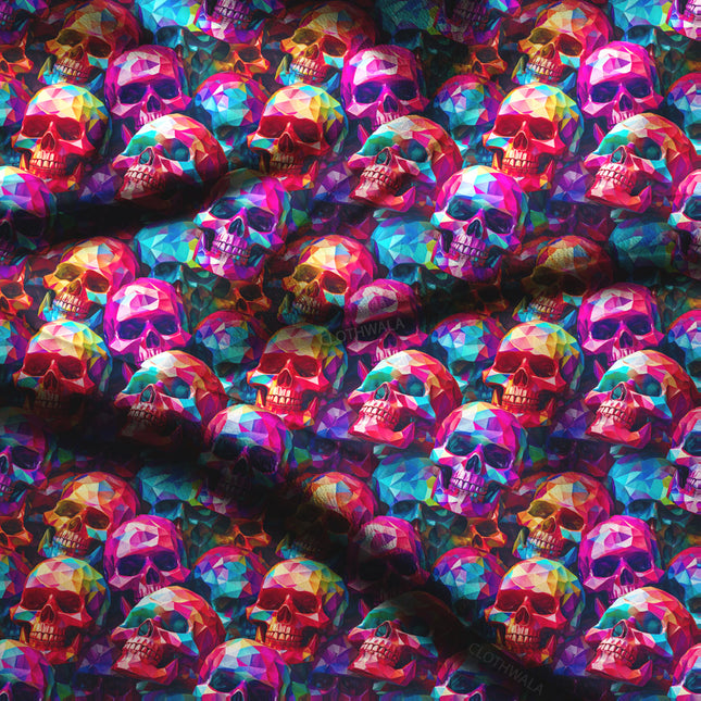 Premium Pop Art Neon Mosaic Soft Crepe Printed Fabric