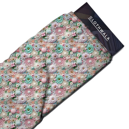 Elite Floral Beadwork Bouquet Soft Crepe Printed Fabric