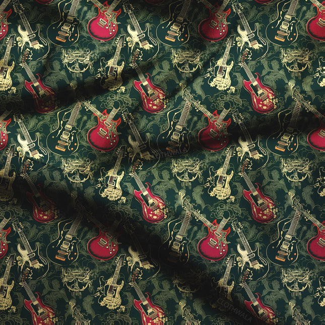 Elite Music-Themed Rock Rhapsody Soft Crepe Printed Fabric
