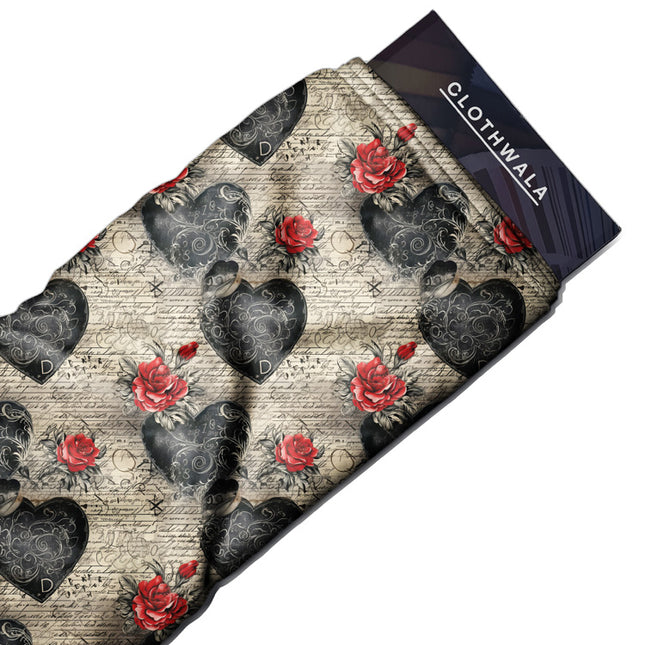 Trendy Heart Vintage Sound uSoft Satin Printed Fabric