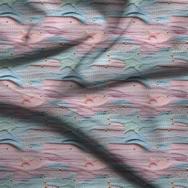 Elite Seaside Abstract Waves Soft Crepe Printed Fabric