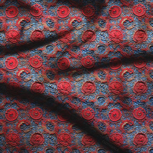 Exclusive Crimson Geometric - Cultural Tapestry Mandala Soft Crepe Printed Fabric