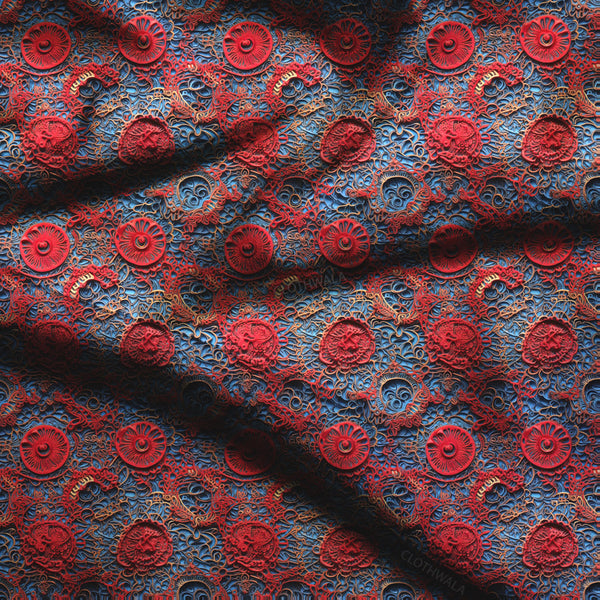 Exclusive Crimson Geometric - Cultural Tapestry Mandala Soft Crepe Printed Fabric