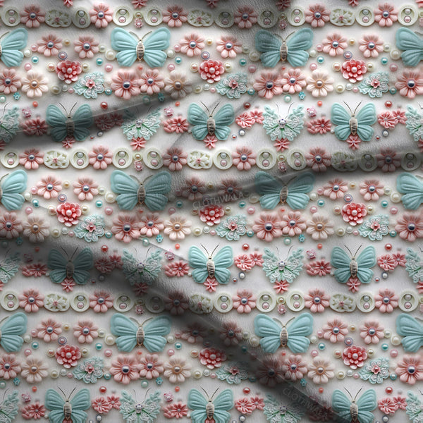 Trendy Butterfly Floral Lace Soft Crepe Printed Fabric