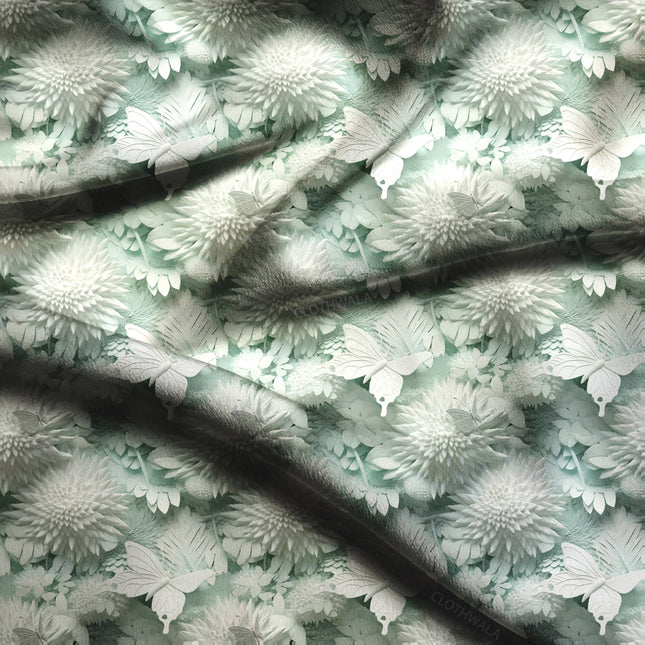 Premium Whispering Floral and Fauna Frost Soft Crepe Printed Fabric