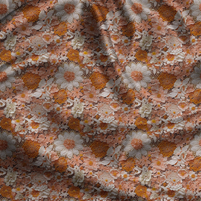 Must-Have Coral Floral Lace uSoft Satin Printed Fabric
