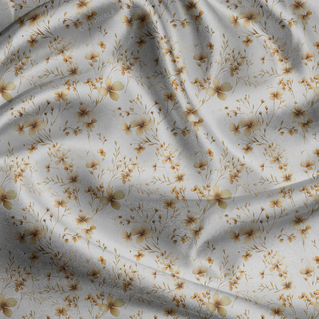 Premium Golden Botanical Serenity uSoft Satin Printed Fabric