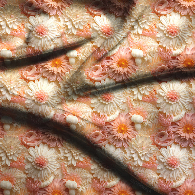 Luxury Floral Peach Elegance Soft Crepe Printed Fabric