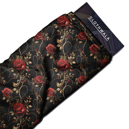 Bestseller Crimson 3D Floral Charm uSoft Satin Printed Fabric