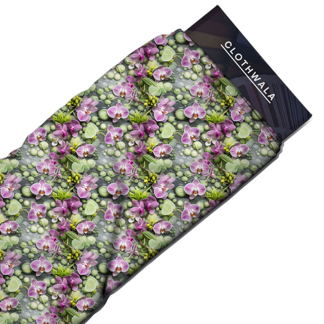 Premium Lilac Floral Petal Drift Soft Crepe Printed Fabric