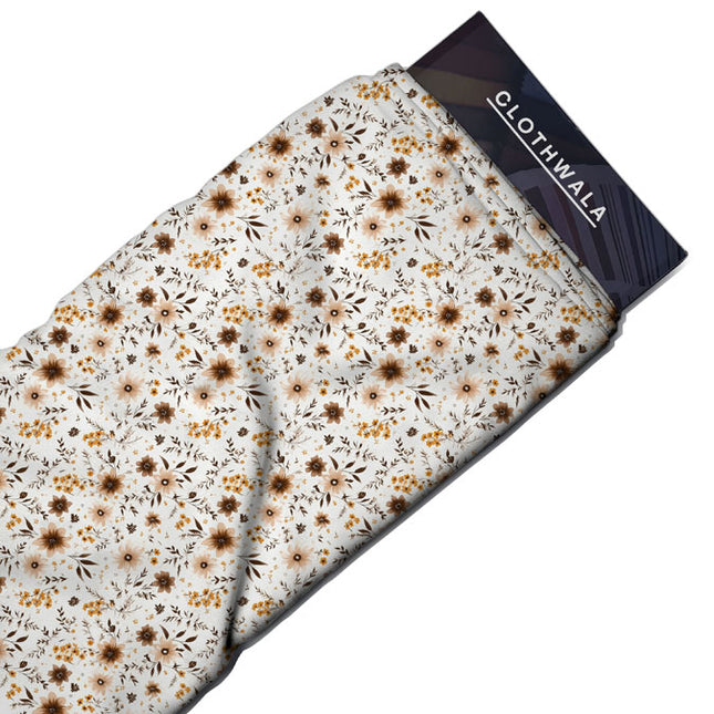 Premium Mocha Botanical Meadow uSoft Satin Printed Fabric