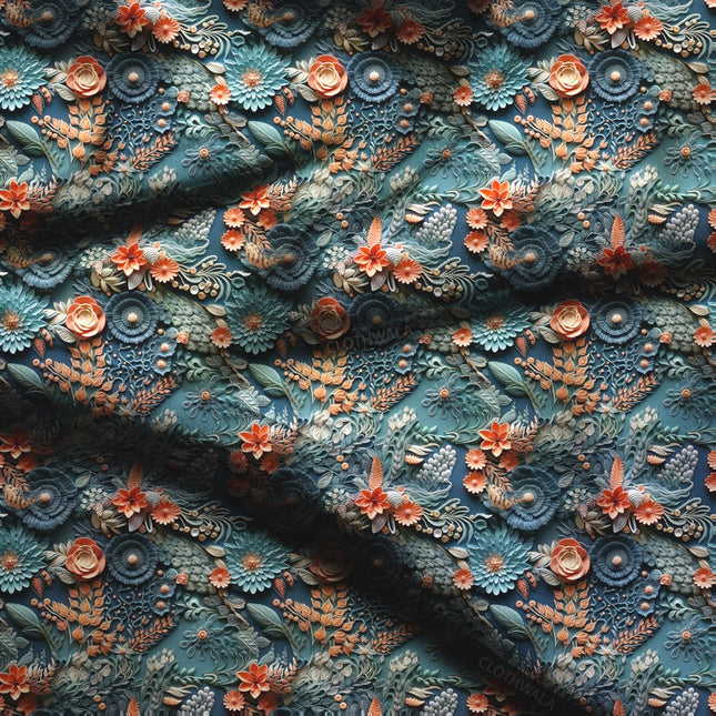 Limited Edition Floral Oceanic Garden Gala Soft Crepe Printed Fabric