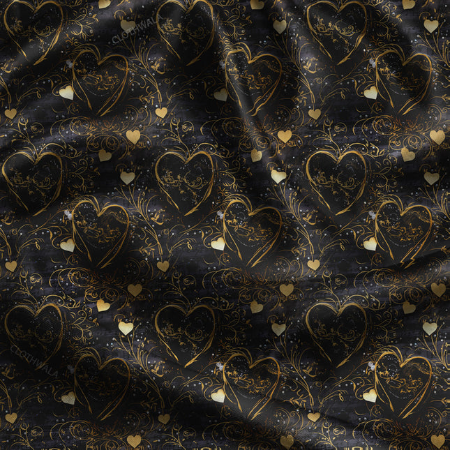 Trendy whimsical Midnight Heartstrings uSoft Satin Printed Fabric
