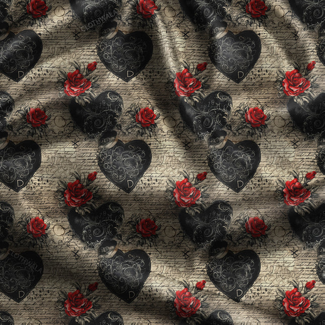 Trendy Heart Vintage Sound uSoft Satin Printed Fabric