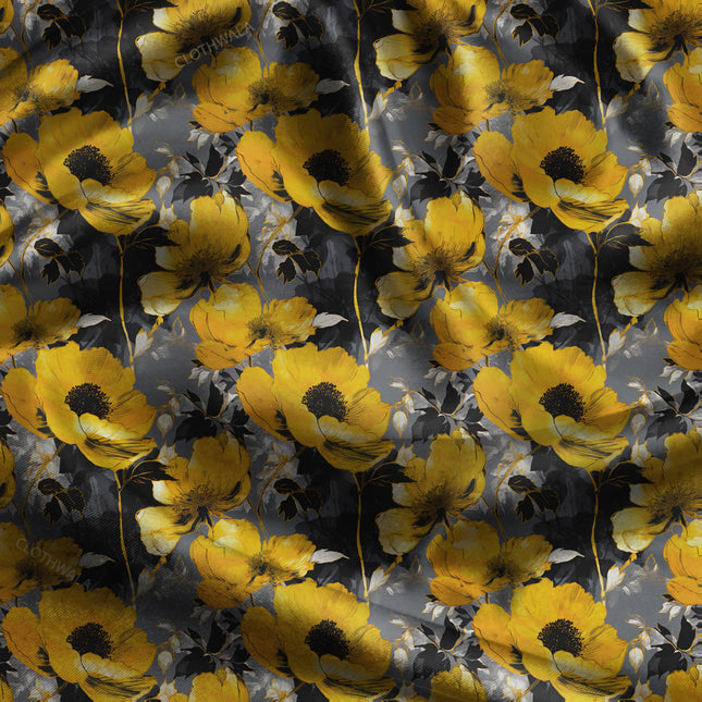 Must-Have Sunlit Floral Charcoal uSoft Satin Printed Fabric