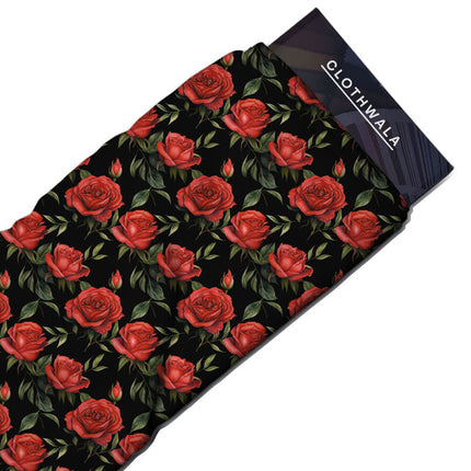 Premium Scarlet Floral - Evening Elegance Nocturne Blooms Soft Crepe Printed Fabric