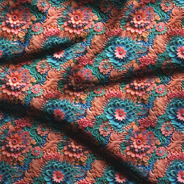 Limited Edition Floral Coral Bloom Cascade Soft Crepe Printed Fabric