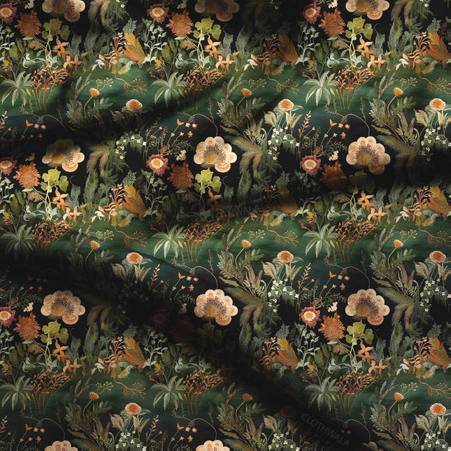 Exclusive Forest Floral Florals Soft Crepe Printed Fabric