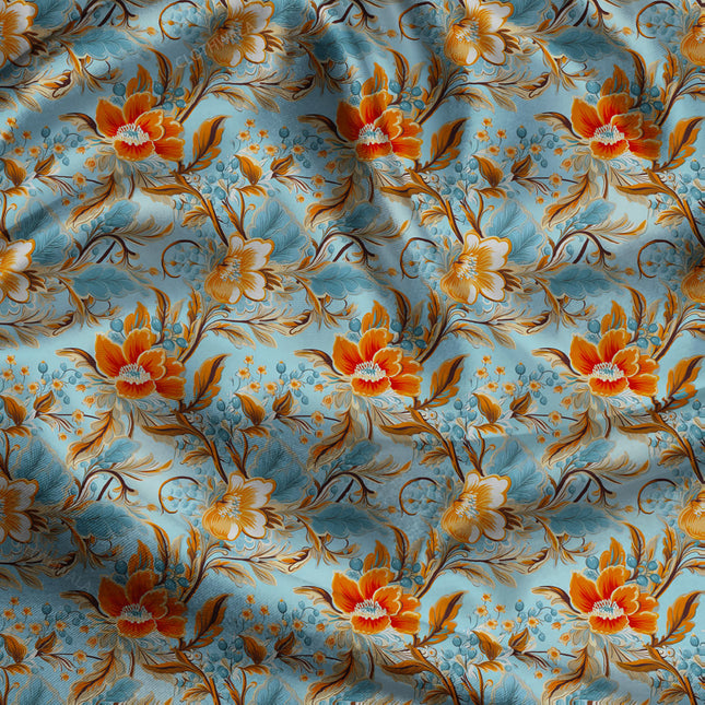 Premium Autumn Floral Elegance uSoft Satin Printed Fabric